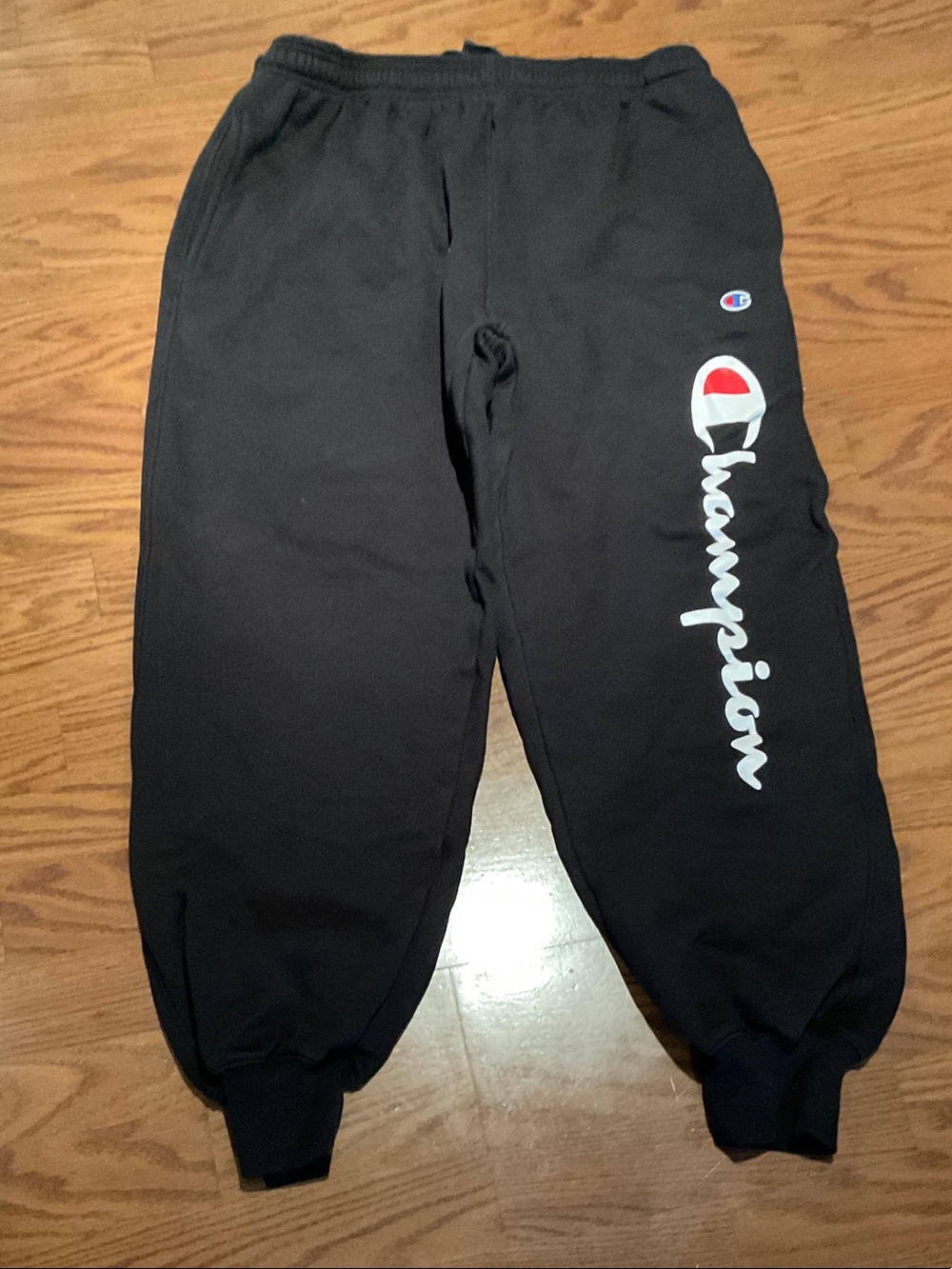 Champion Mens Black Sweatpants with White & Red Logo
